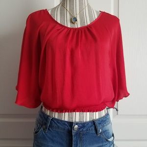 Red Midrift Silky Blouse By BCX